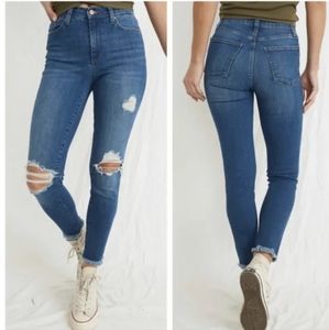 Marine Layer Women’s High Skinny Distressed Jeans In Blue Size 28 Raw Hem Ankles